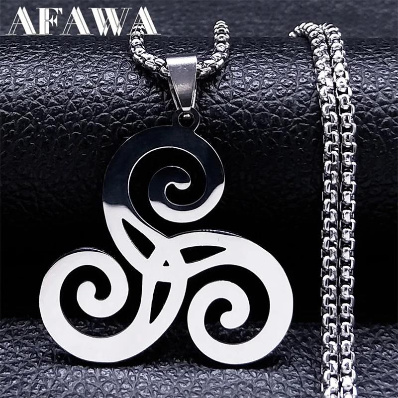 Женское колье из нержавеющей стали серебристое с вихревым знаком Троицы N7076S02 |