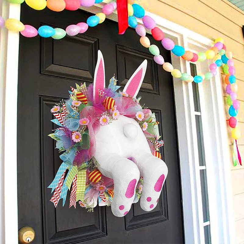 

Easter Colorful Bunny Garlands Creative Door Wall Ornaments Easter Decorations Eggs Rabbit Happy Easter Wreath Party Home Decor