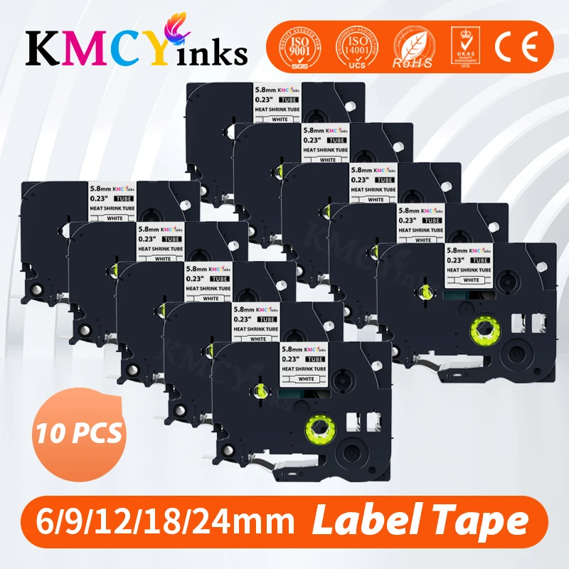 

10PCS Multisize Compatible for HSE 231 HSE-231 HSE-221 HSE 241 251 211 631 Heat Shrink Tube Tape for brother p-touch printer