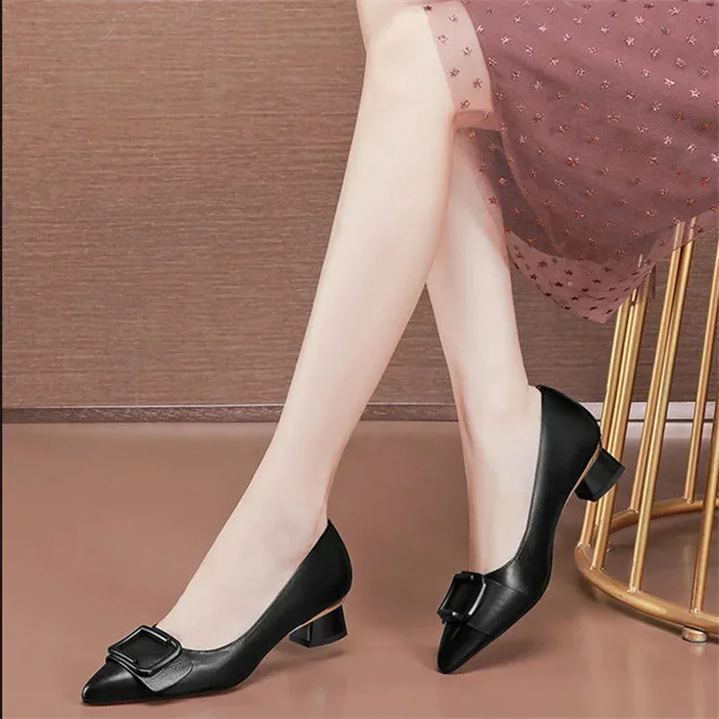 

Sapatos Femininas Women Casual Pointed Toe High Quality Spring & Summer Square Heel Shoes Lady Fashion Comfort Pumps F1263
