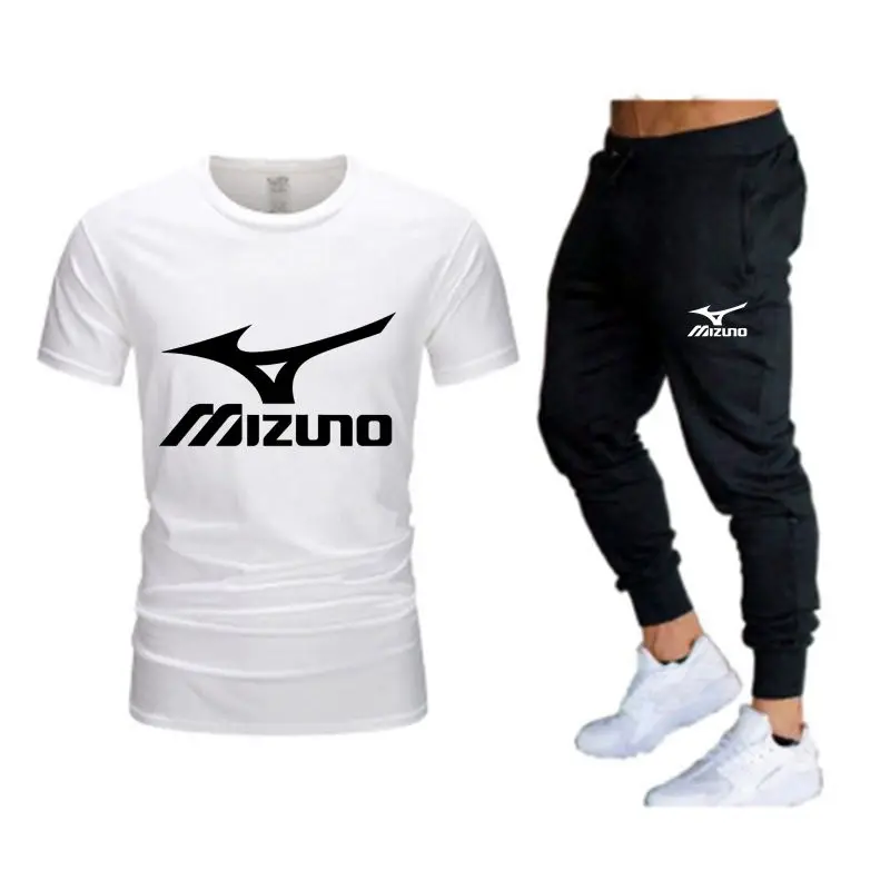 

Лидер продаж, повседневный брендовый комплект из футболки и брюк Mizuno для фитнеса и бега, модная мужская спортивная одежда в стиле хип-хоп