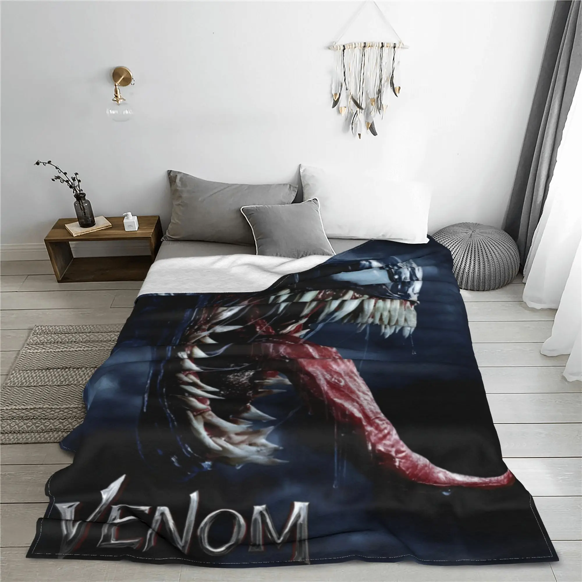 Вязаное одеяло Venom Grin Comic Staring Eyes фланелевое легкое супергероя дорожные пледы на