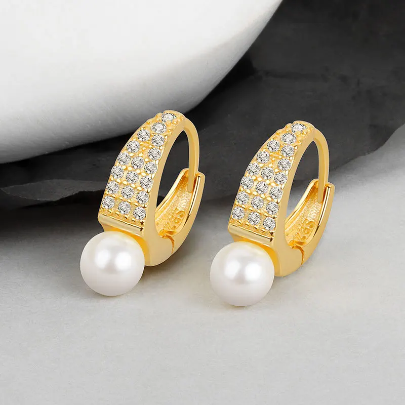 

Gold Pearl Earrings For Women Zircon Stud Earrings Vintage 925 Stamp Silver Color Jewelry Wedding Accessories