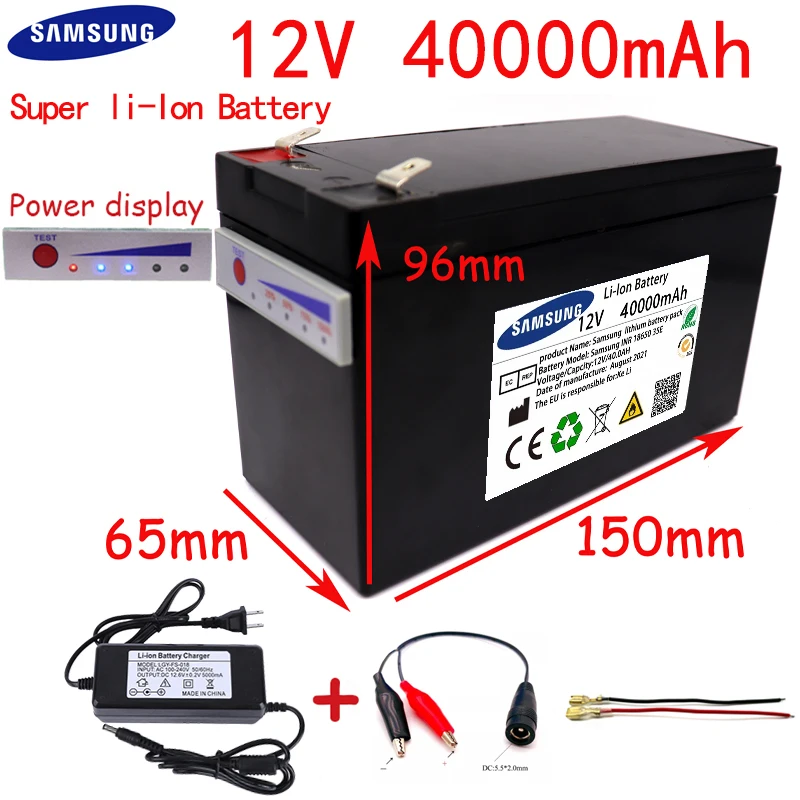 

New power display 12v40Ah 18650 lithium battery pack is suitable for solar energy and electric vehicle battery + 12.6v3A charger