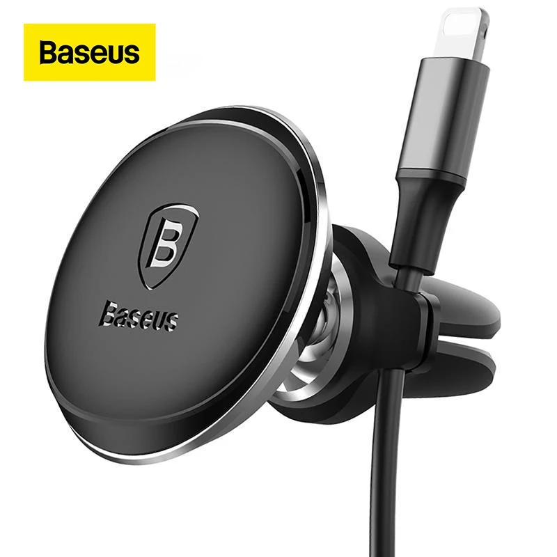 Baseus Magnetic Car Phone Holder 360 Rotation Air Vent Mount Mobile Phone Holder Stand with Cable Clip in car For iPhone X 8 7