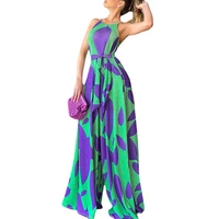 2022 spring explosion temperament commuter cotton sleeveless long skirt big picture sling print purple high waist dress