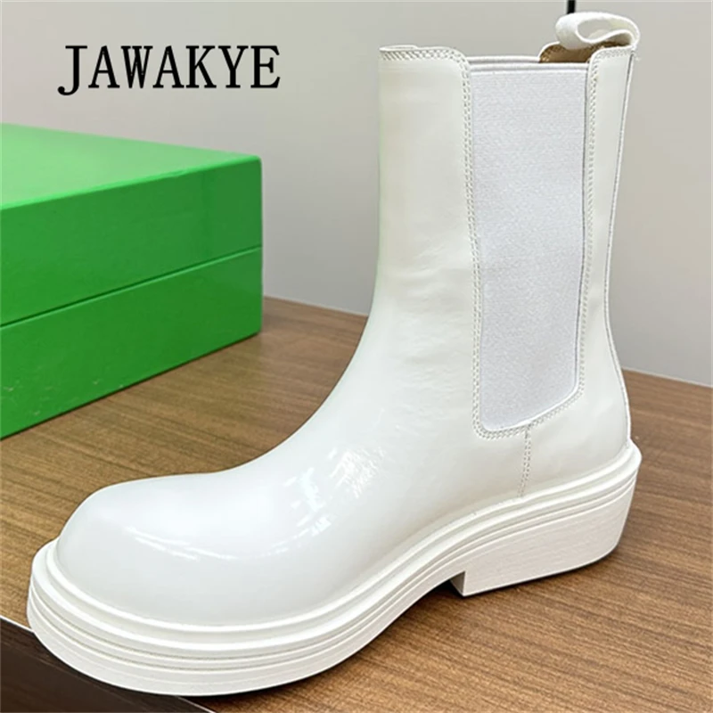 

Женские ботильоны из натуральной кожи, на толстой подошве, с круглым носком, без застежки, на платформе, модные ботинки челси, осень 2023