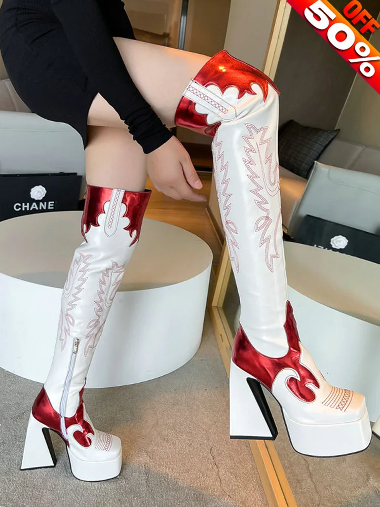 

Platform Women Boot Punk Coarse Heel 14cm Exotic Over The Knee Boots Fashion Winter Nightclub Models Retro Gladiator Sexy Fetish
