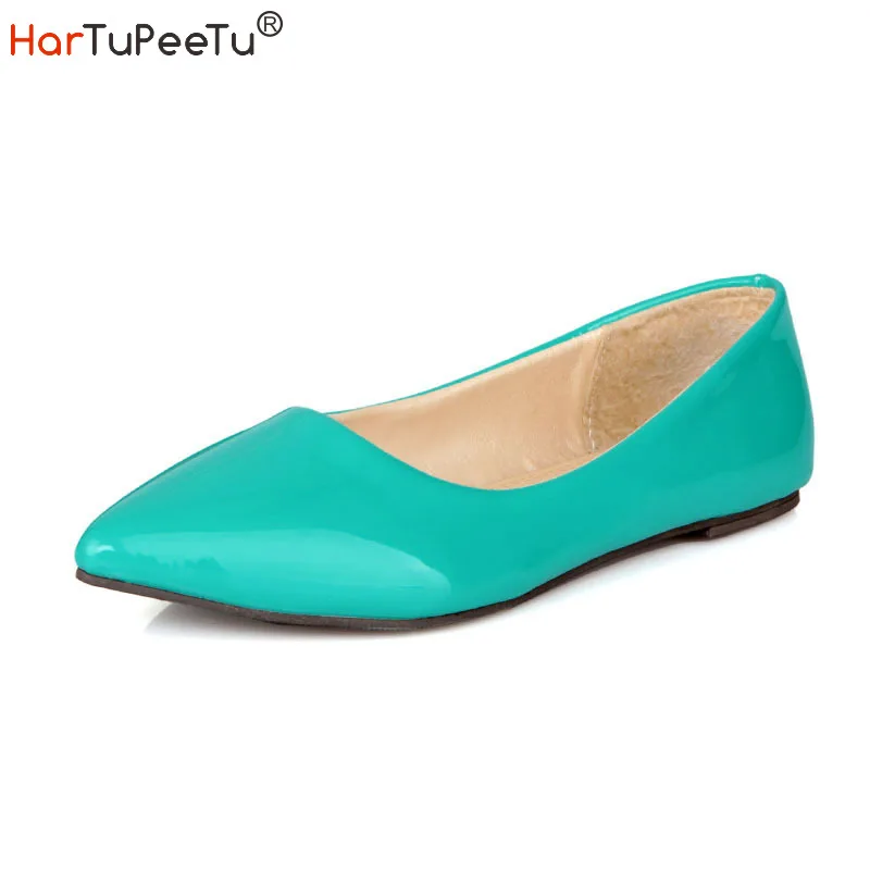 HarTuPeeTu Women Flats Comfort Patent Leather Princess Shoes 2022 Spring Autumn 6 Colours Pointed Toe Casual Footwear Size 34-43