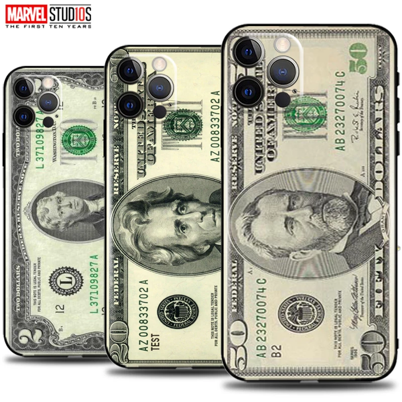 

Luxury USD Dollar Phone Case For iPhone 13 12 11 Pro Mini X XR XS Max 5 5s 6 6s 7 8 Plus Ultra-Thin Back Black Coque Funda