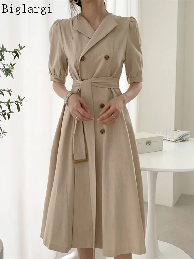 

Женское длинное платье с пышными рукавами, повседневное шикарное офисное платье в Корейском стиле, новинка 2022, летнее элегантное модное пла...