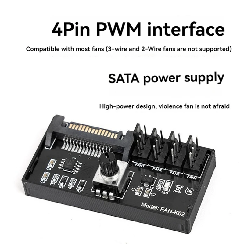ШИМ-контроллер скорости вентилятора Высокая мощность Sata DC Power 4-контактный регулятор вентилятора NAS Серверный регулятор скорости вентилятора 4-сторонний ШИМ-регулятор вентилятора (art.: 3920cbb982c8e) - 3920cbb982c8e