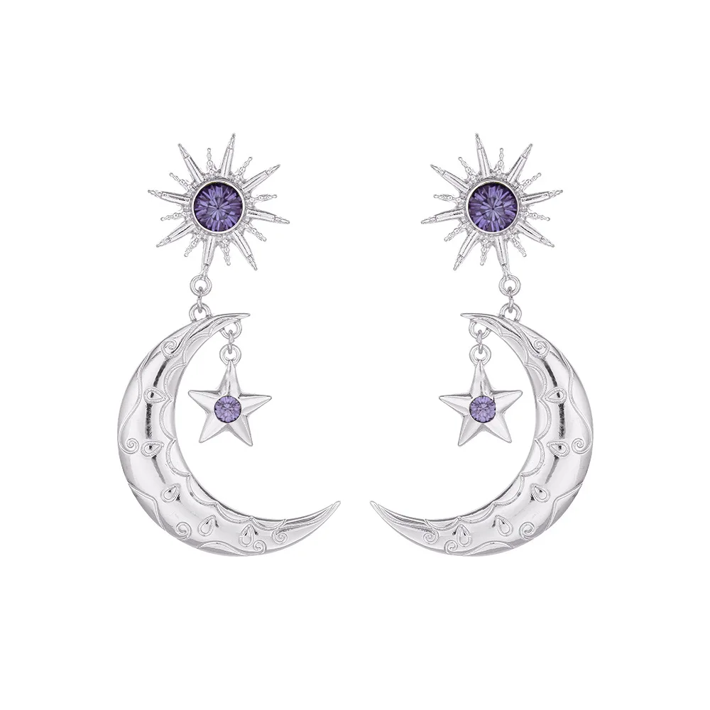 

Fashion temperament purple earrings alloy diamond star moon earrings women
