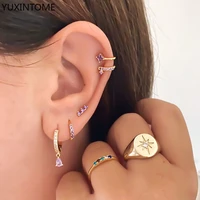 925 silver ear needle ins stud colorful crystal geometry earrings for women minimalism tiny earrings fashion jewelry
