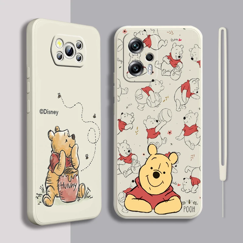 

Disney Winnie the Pooh Phone Case Xiaomi POCO M5 M4 X4 F4 C40 X3 NFC F3 GT M4 M3 M2 Pro C3 X2 4G 5G Liquid Rope Cover Coque Capa