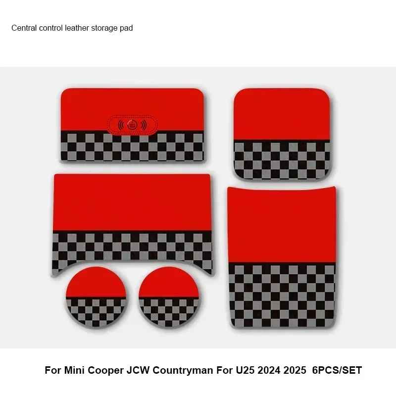 

6 шт. кожаный коврик для Mini Countryman U25 2024 2025, коврик для двери автомобиля, держатель для чашки, противоскользящий декоративный чехол, автомобильные аксессуары