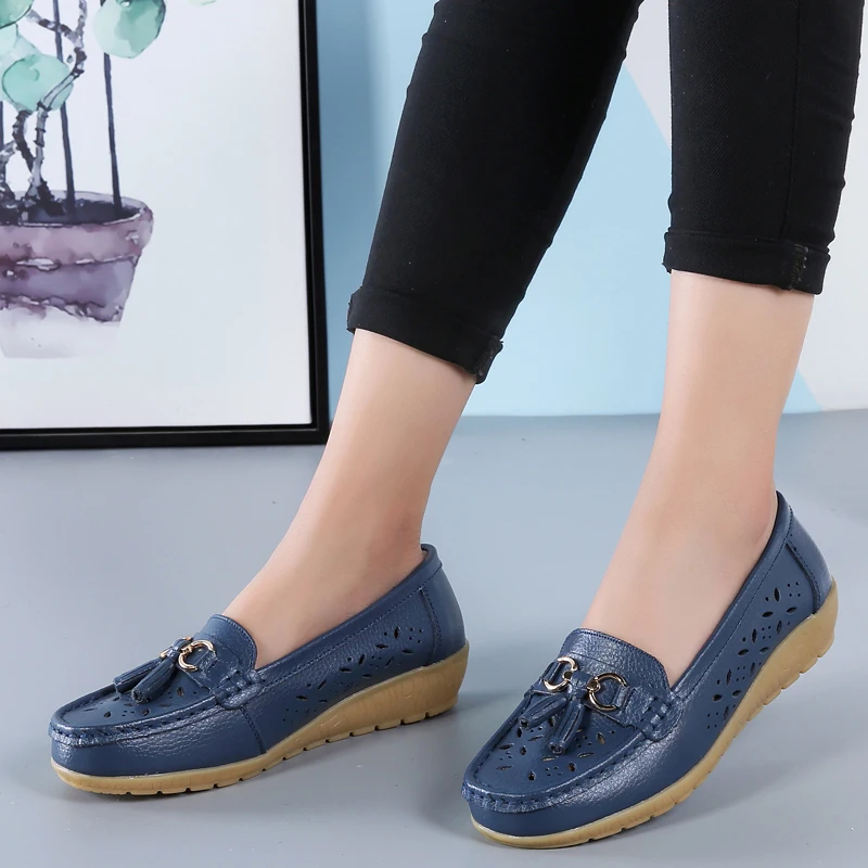 Women Flats Shoes Cut Out Leather 
