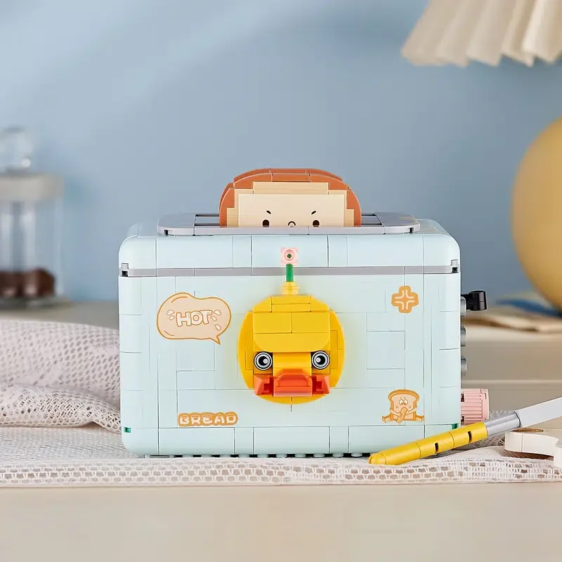 

Набор строительных блоков, микро мини-блоки, милый набор для сборки утиного тостера с наклейкой, Креативные кухонные игрушки, 661 шт. мини-кир...