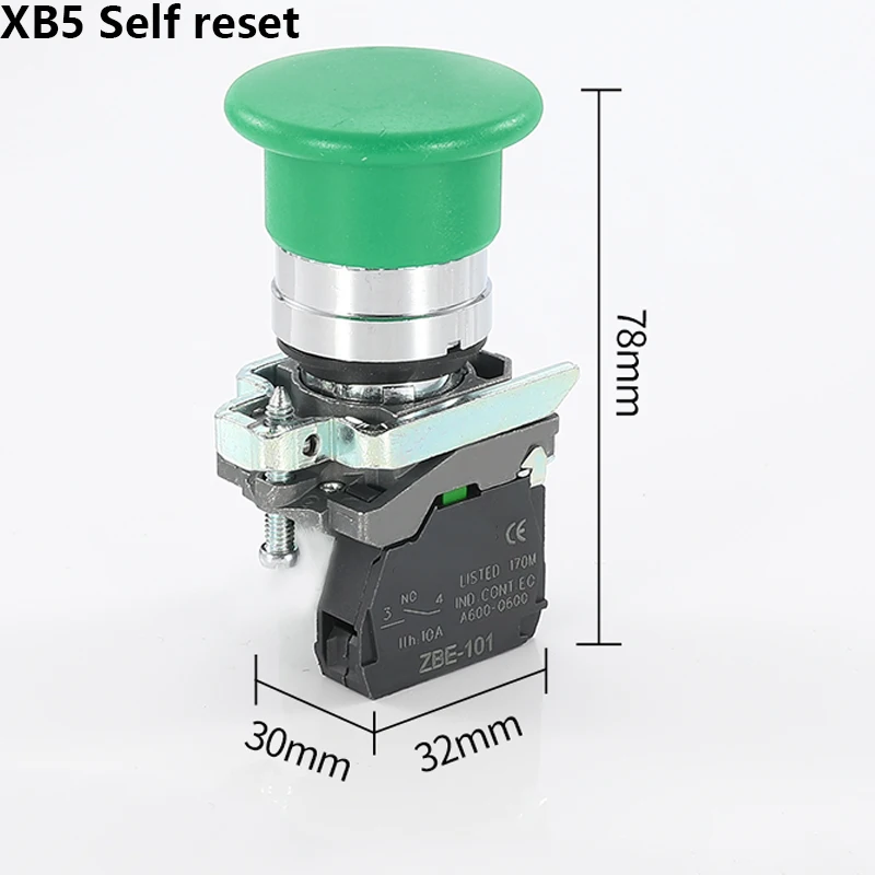 

1 шт. грибовидный кнопочный переключатель аварийной остановки подходит для Xb4-bs522, пружинный возврат 1 н/с