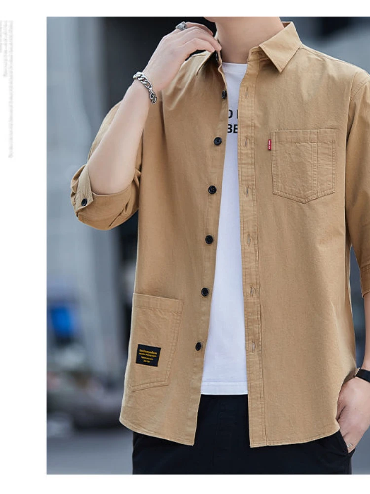 Summer Men Short Sleeve Shirts High Quality Turn Down Collar Men's Shirt Outdoor Camping Streetwear Clothing  E56