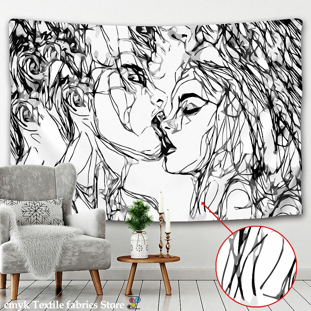

Creative Line Draw Tapestry Wall Hanging Boho Decor Hippie Kiss Psychedelic Wall Tapestry Abstract Carpet Wall Cloth Tapestries
