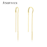 andywen 925 sterling silver gold chain piercing drop earring long chains thread pin luxury spain rock jewelry ohrringe pendiente