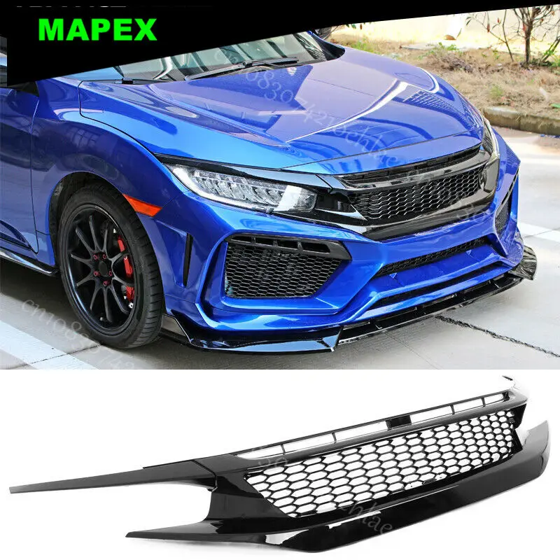 

Подходит для Honda Civic сотовый стиль 19-21 глянцевый черный передний бампер верхняя решетка ABS