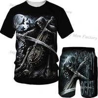 punk skull 3d printed oversize t shirtshortssets mens sportswear tracksuit gothic graphic tee tops summer mens clothing suit