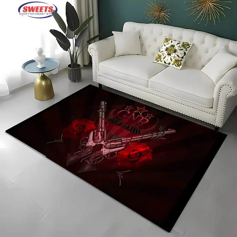 Фото 3D Classic Band Guns and R-Roses Carpet for Living Room Kid's Bedroom Mat Sofa Doormat Floor Rug Anti-slipTapete Decor Mat Gifts №5