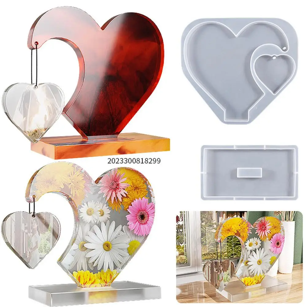 

New Heart Shape Base Silicone Molds Hanging Photo Frame Mold Home Decor Handmade Gifts For Casting