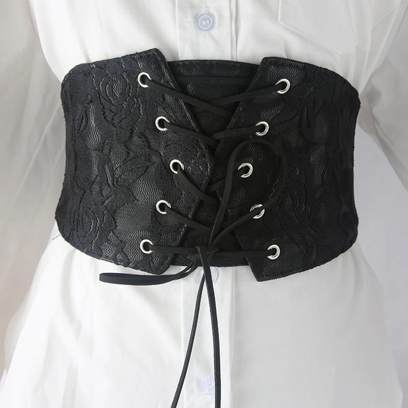

Black Women's Corset Top Female Gothic Clothing Underbust Waist Sexy Bridal Bustier Body Slimming Wide Belts Lace Dress Girdle