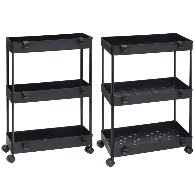 

2 Pack 3 Tier Slim Storage Kitchen Cart, Shelving Unit Rolling Rack with Wheels, Black