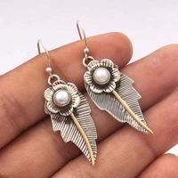 trendy silver womens earrings classic carving leaves petal drop earrings for women inlaid stone party engagement jewelry
