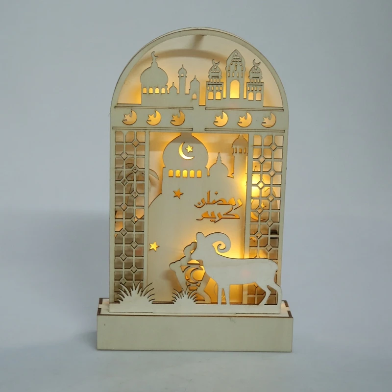 

Wooden Eid Mubarak Ornament with LED Light Ramadan Decorations for Home Islamic M4YD