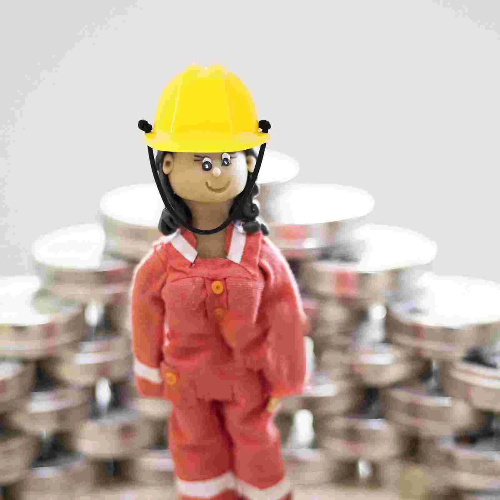 

4 Pcs Outfit Dolls Construction Hat Decorations Mini Miniature Safety Plastic Hard Hats Child