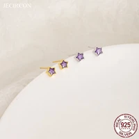 jecircon 925 sterling silver purple zircon pentagram stud earrings for girl mini cute star studs small and exquisite jewelry