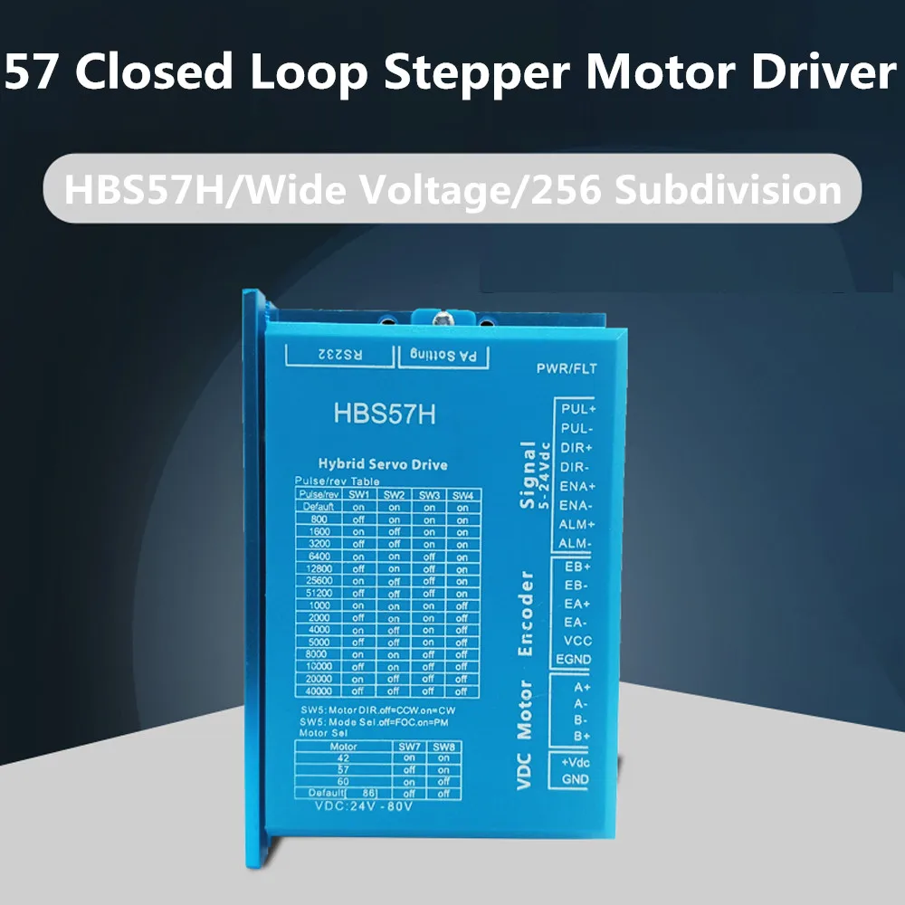 

DC24-80V 5A Hybrid Step Servo Drive HBS57H Closed Loop Servo Motor Driver with RS232 Port Single and Double Pulse Control