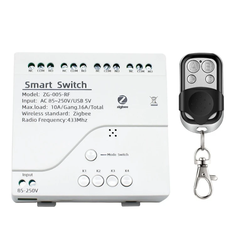 

4CH Zigbee Smart Light Switch Module AC 85-250V RF433 Receive 10A Relays 433Mhz Remote Work With Alexa Google Assistant