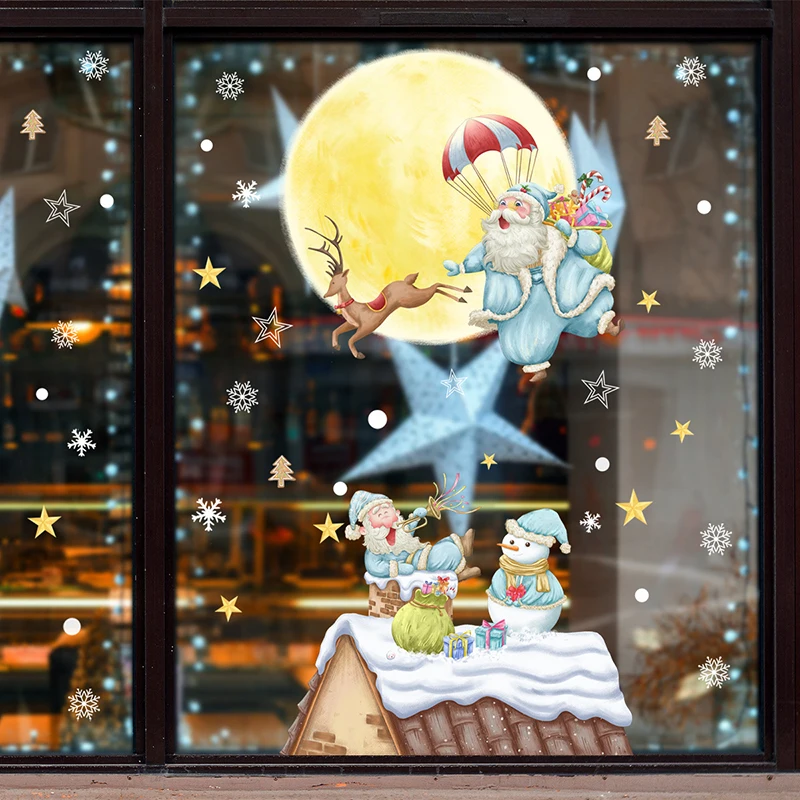 

2022 New PVC Santa Claus Snowflake Moon Electrostatic Glass Sticker Double Sided Visual Christmas DIY Decorative Window Sticker