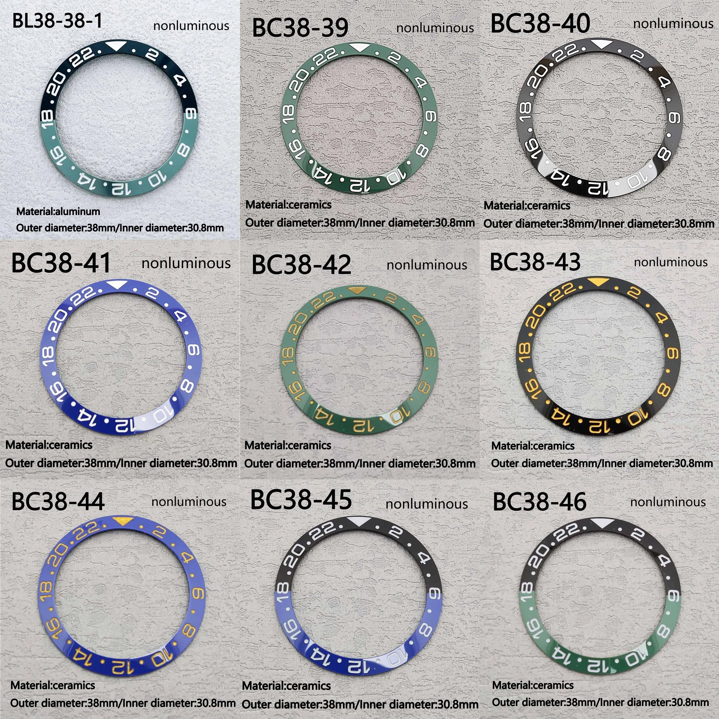 38mm Ceramic Bezel Fit GMT/SUB Watch Inserts Suitable for 40mm Men's Watch Accessories Inner Luminous Bezel