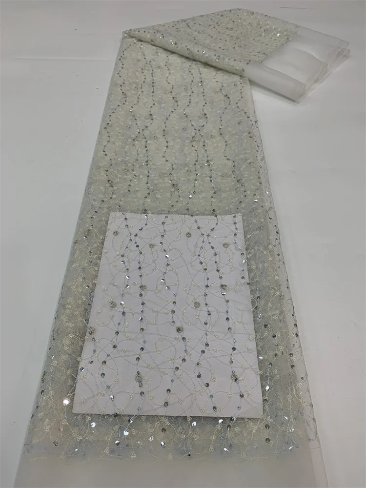 

African Luxury White Sequins Lace Fabrics Latest Embroidery French Tulle Mesh Lace Fabric Material For Party Weddin