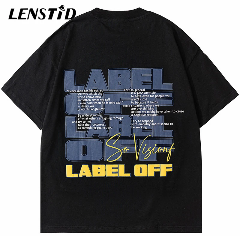 

Футболка LENSTID мужская оверсайз с коротким рукавом, повседневная тенниска из хлопка в стиле хип-хоп, уличная одежда в стиле Харадзюку, лето 2022