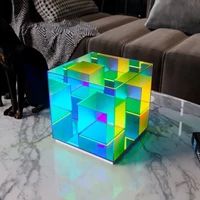 modern bedroom living room decorated with rainbow acrylic rubiks cube led table lamp