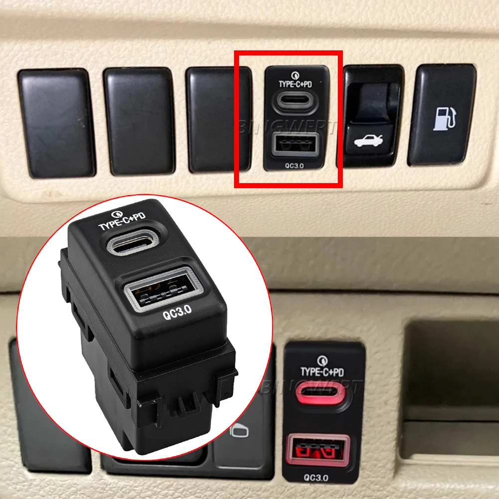 Фото Автомобильное зарядное устройство PD QC3.0 с двумя портами Type-C USB для быстрой зарядки, розетка питания для Nissan Teana 2004-2012, NV200 2010-2014, Fuga 2004-2007 №5