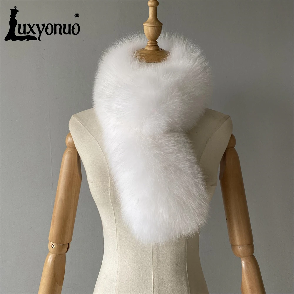 Женский шарф из натурального Лисьего меха Luxyonuo зимний толстый теплый воротник