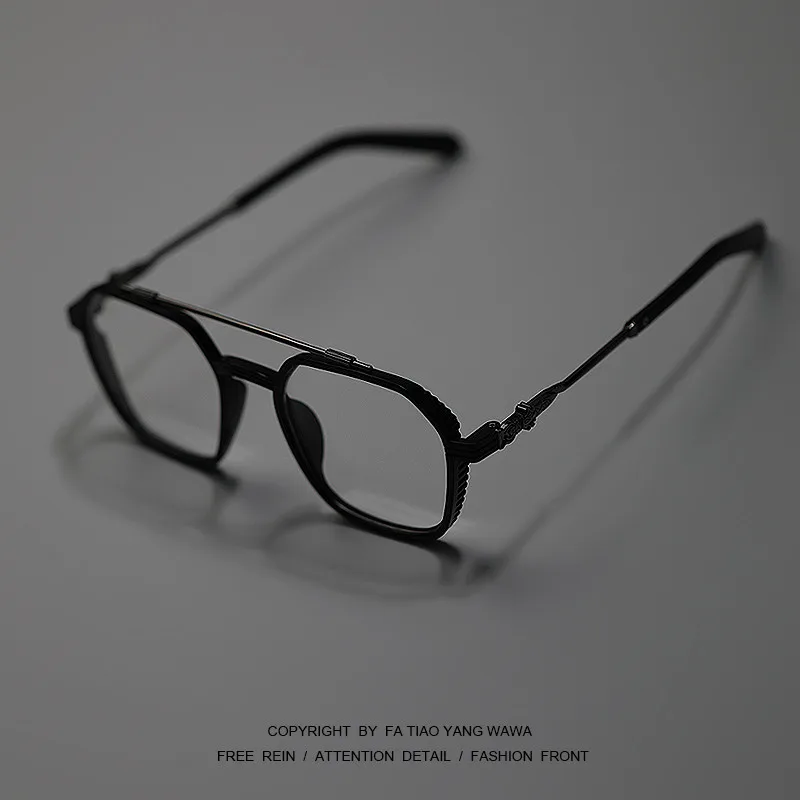 

Retro Black Big Frame Korean Version Double Beam Big Face Anti-Blue Light Tidal Current Style Eyeglass Frame Myopia Glasses
