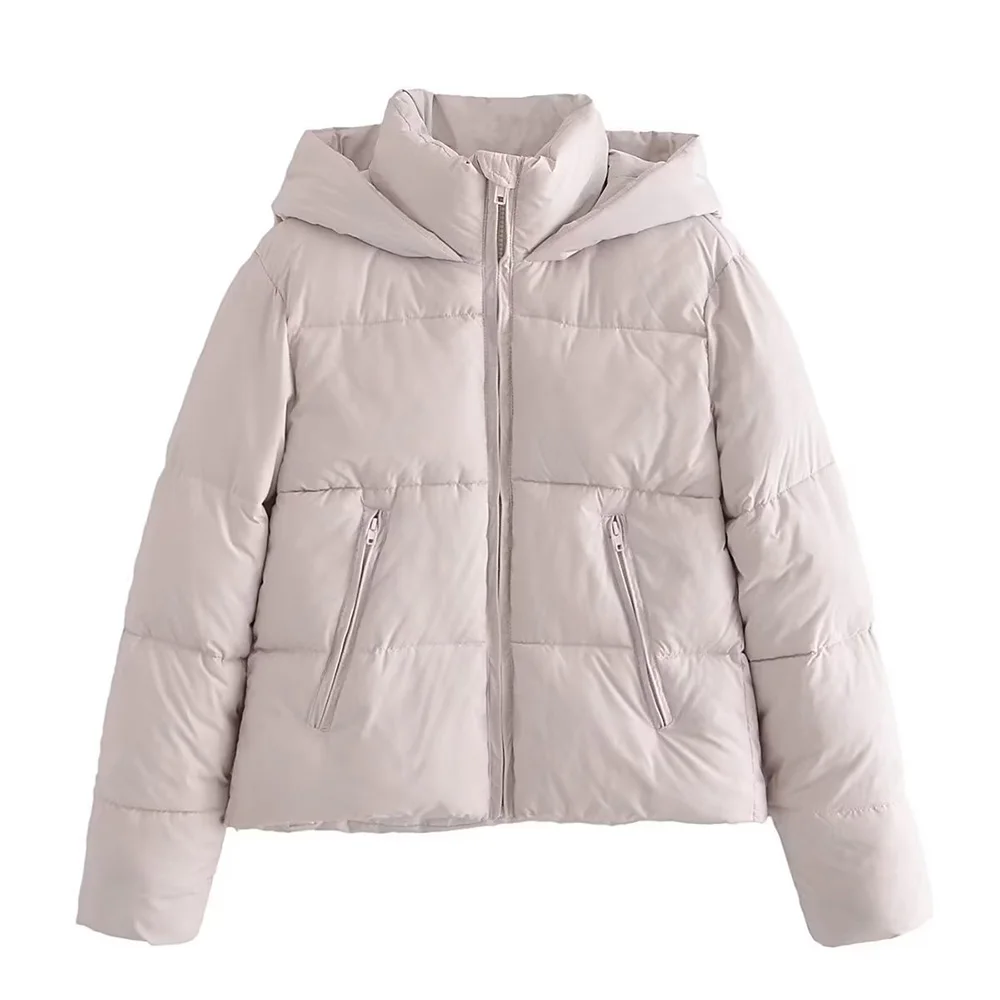 

PB&ZA Winter Jacket Women 2022 Cotton Padded Clothes Casual Hooded Zipper Solid Color Warm Femme Parkas Outwear Female 4432709