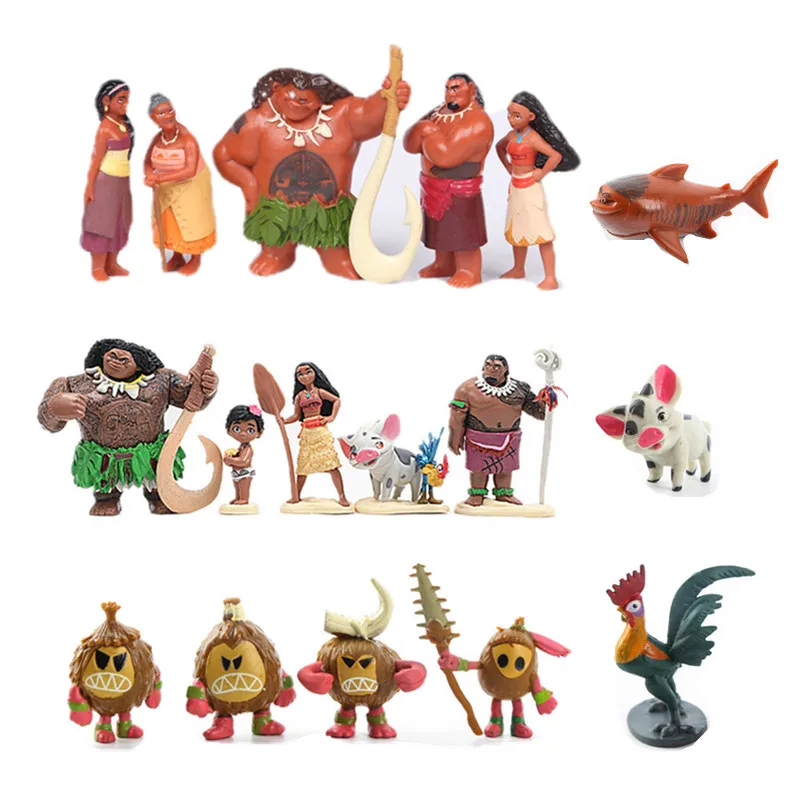 

12Pcs/set Disney Popular Movie Moana Action Figure Dolls Set Demigod Maui Moana Waialiki toy model Kids birthday Gifts