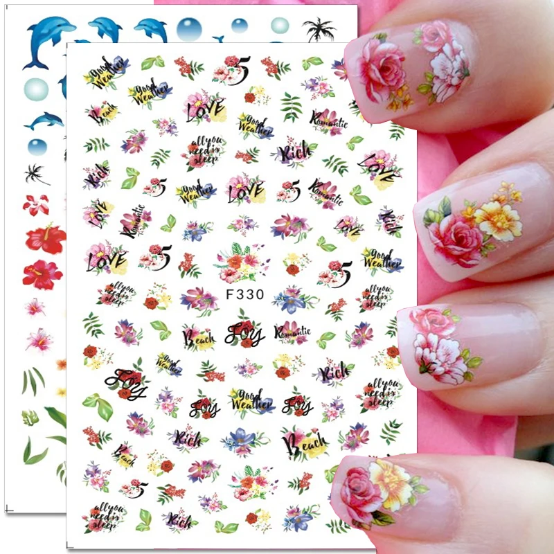 

1pcs Flower Vine Nail Stickers Blossoms Colorful 3D Floral Leaves Nail Decals Summer Gel Polish Sliders Nail Art Decoration