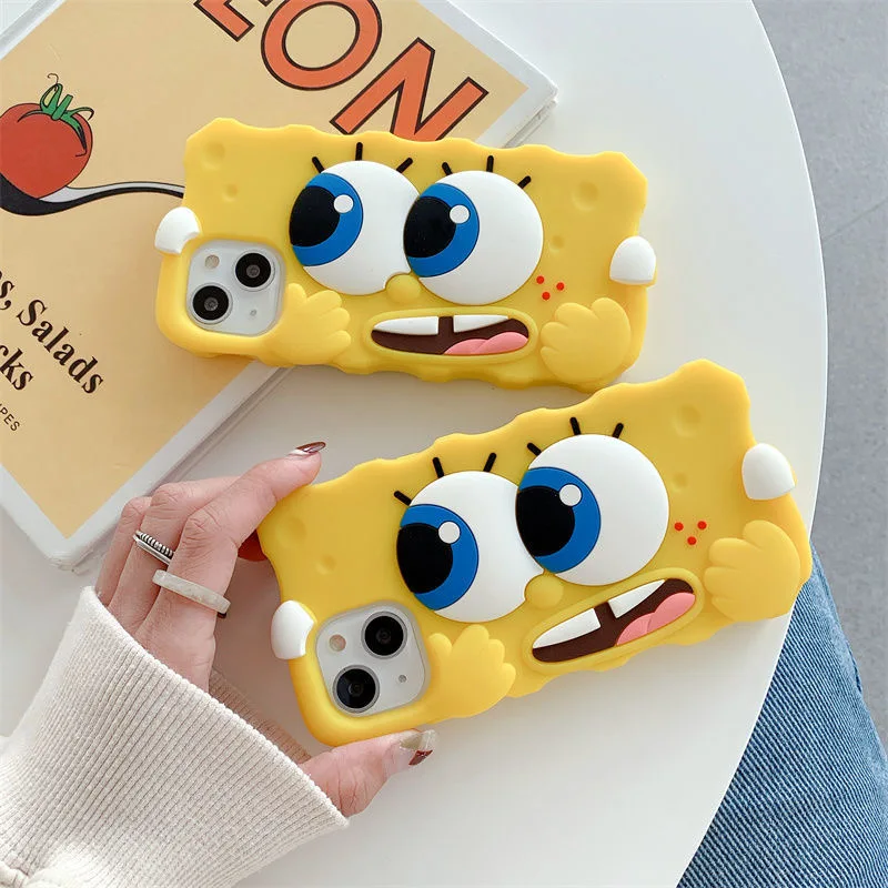 

Cute Funny Big Eyes SpongeBobs Phone Cases For iPhone 14 13 12 11 Pro Max XR X XS MAX 8 7 Plus Soft Silicone Drop-Proof Cover